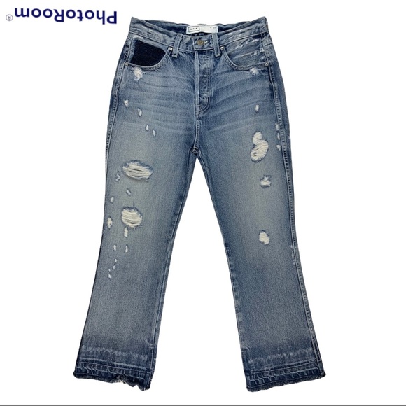 AYR The Styx Wolfpack Button-Fly Straight Leg High Rise Distressed Crop Jeans - Picture 2 of 12